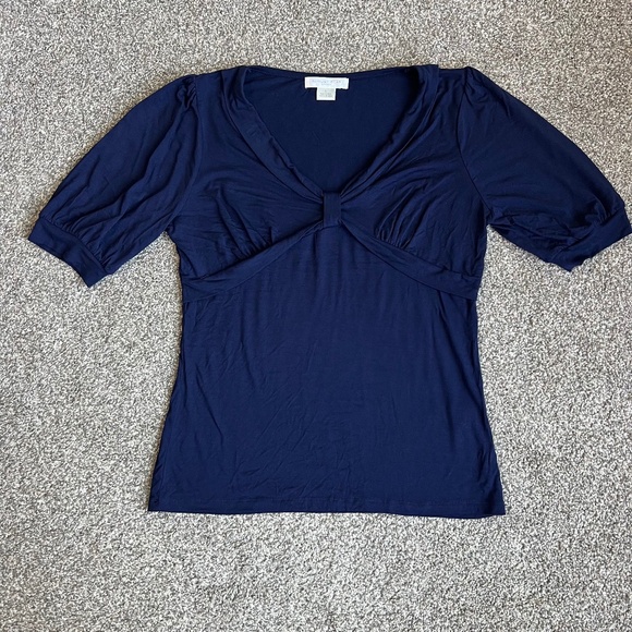 August Silk Blue Front Twist 1/2 Sleeve V Neck Blouse, Size Large - Picture 1 of 6